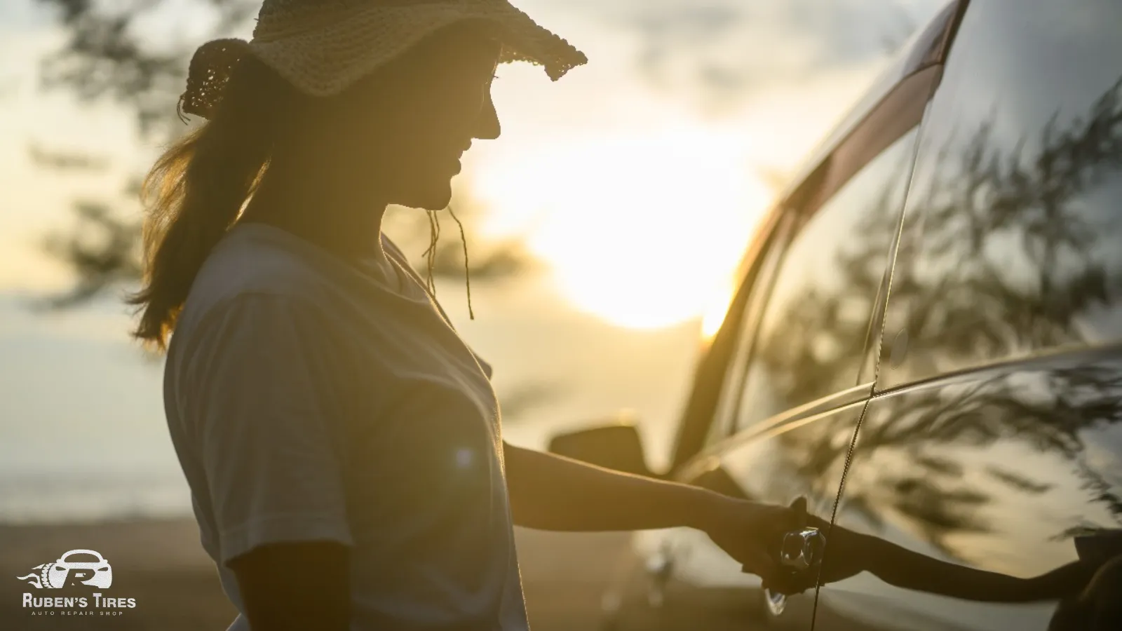 Woman admiring her car with tinted windows in a serene environment near South Semoran.